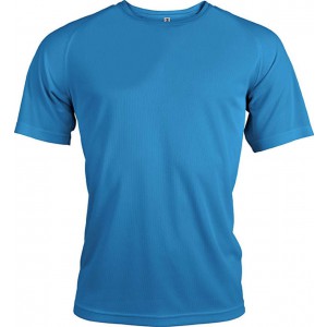 MEN'S SHORT-SLEEVED SPORTS T-SHIRT, Aqua Blue (T-shirt, mixed fiber, synthetic)