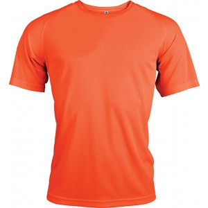 MEN'S SHORT-SLEEVED SPORTS T-SHIRT, Fluorescent Orange (T-shirt, mixed fiber, synthetic)