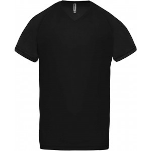 MEN?S V-NECK SHORT SLEEVE SPORTS T-SHIRT, Black (T-shirt, mixed fiber, synthetic)