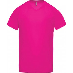MEN?S V-NECK SHORT SLEEVE SPORTS T-SHIRT, Fuchsia (T-shirt, mixed fiber, synthetic)