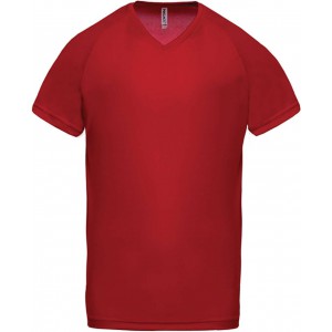 MEN?S V-NECK SHORT SLEEVE SPORTS T-SHIRT, Red (T-shirt, mixed fiber, synthetic)