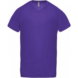 MEN?S V-NECK SHORT SLEEVE SPORTS T-SHIRT, Violet (T-shirt, mixed fiber, synthetic)