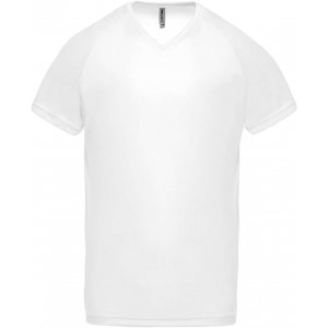 MEN?S V-NECK SHORT SLEEVE SPORTS T-SHIRT, White (T-shirt, mixed fiber, synthetic)