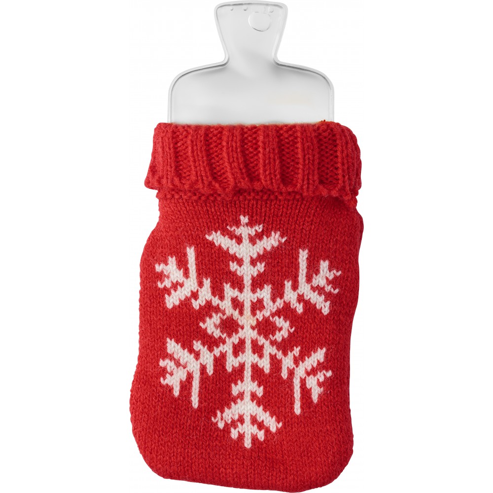 Handwärmer aus PVC mit Strickbezug Maisie, Rot (Thermobeutel)