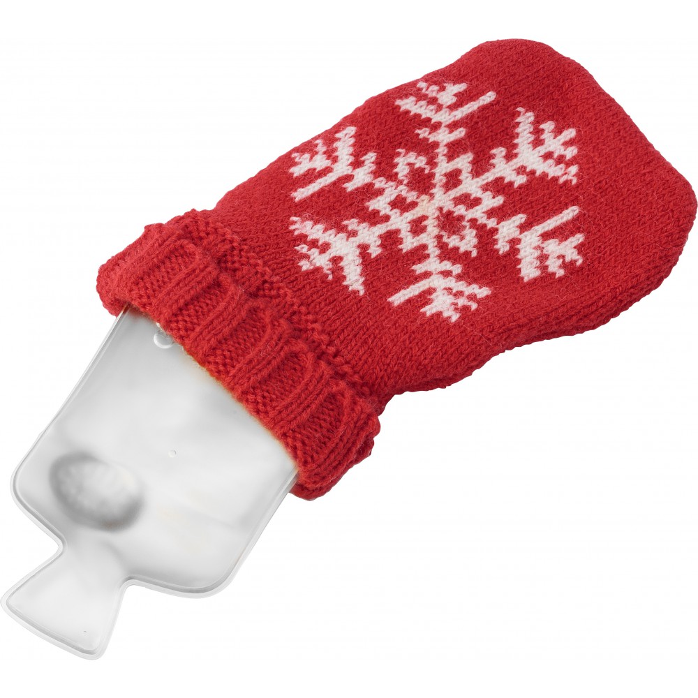 Handwärmer aus PVC mit Strickbezug Maisie, Rot (Thermobeutel)