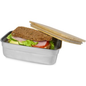 Tite stainless steel lunch box with bamboo lid, Natural, Sil (Metal kitchen equipments)