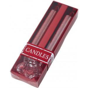 Two glitter candles with glass holder Alexia, red (Candles)