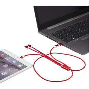 Versatile 5-1 recycled aluminium charging cable, Red (Eletronics cables, adapters)