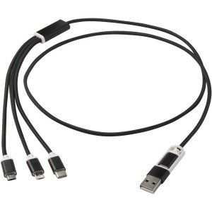 Versatile 5-1 recycled aluminium charging cable, Solid black (Eletronics cables, adapters)