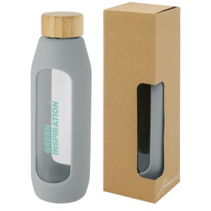 Tidan 600 ml borosilicate glass bottle with silicone grip, G (Water bottles)