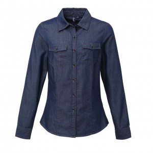 WOMEN'S JEANS STITCH DENIM SHIRT, Indigo Denim (shirt)