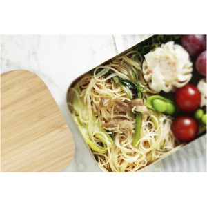 Tite stainless steel lunch box with bamboo lid, Natural, Sil (Metal kitchen equipments)