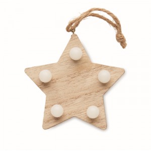 Wooden weed star with lights, Wood (Decorations)